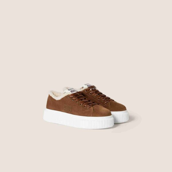 Adidasi de iarna Miu Miu Suede & Shearling Brown - imagine 2