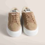 Adidasi de iarna Miu Miu Suede & Shearling Desert Beige - imagine 2
