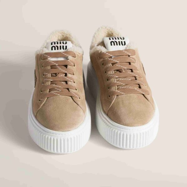 Adidasi de iarna Miu Miu Suede & Shearling Desert Beige - imagine 2