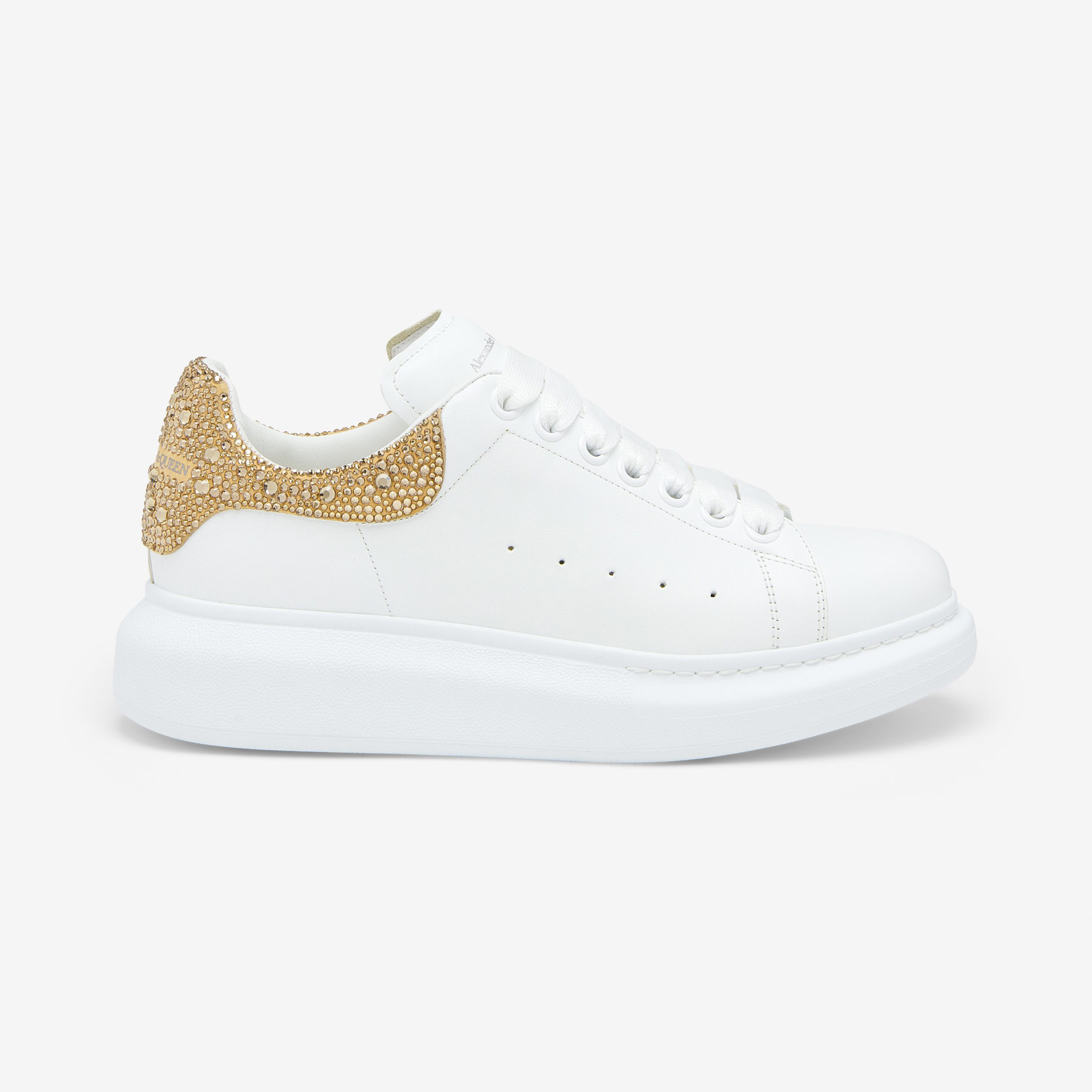 Alexander McQueen Oversized Sneaker White/Gold Crystals, profil spre dreapta