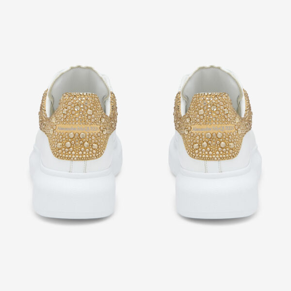 Alexander McQueen Oversized Sneaker White/Gold Crystals, vedere din spate