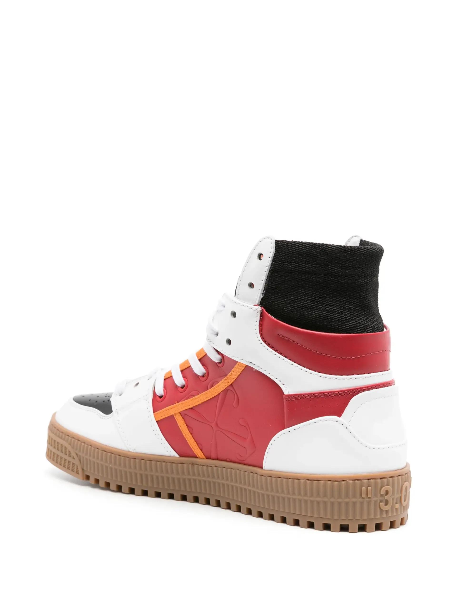 Off-White 3.0 Off Court Red / White - trei sferturi din spate, vârful spre stânga